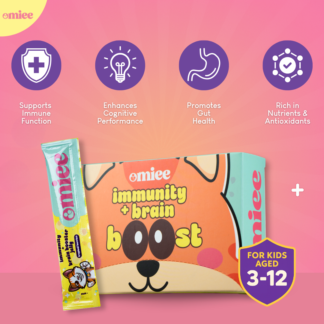 Omiee Immunity + Brain Booster Jelly Supplement [For Kids Ages 3-12] For Growth, Probiotics, Gut Health, Brain Focus