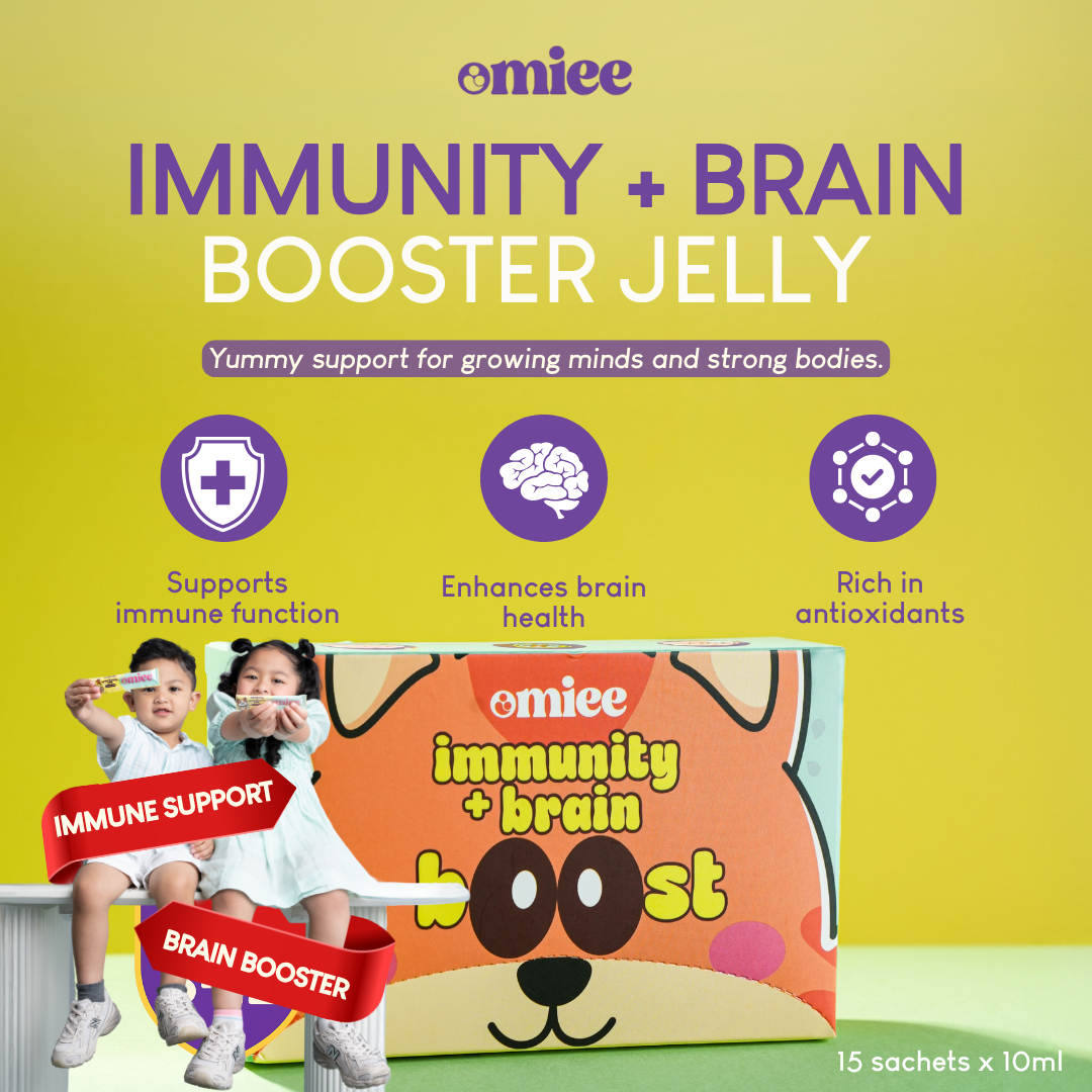 Omiee Immunity + Brain Booster Jelly Supplement [For Kids Ages 3-12] For Growth, Probiotics, Gut Health, Brain Focus