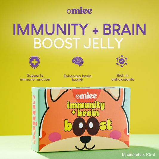 Omiee Immunity + Brain Booster Jelly Supplement [For Kids Ages 3-12] For Growth, Probiotics, Gut Health, Brain Focus