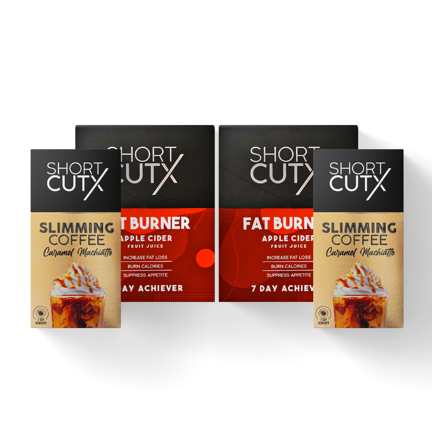 [BUNDLE OF 4] 2x Caramel Machiatto Slimming Coffee + 2x Fat Burner Apple Cider Fruit Juice [SHORTCUTX EXTREME WEIGHT LOSS COMBO]