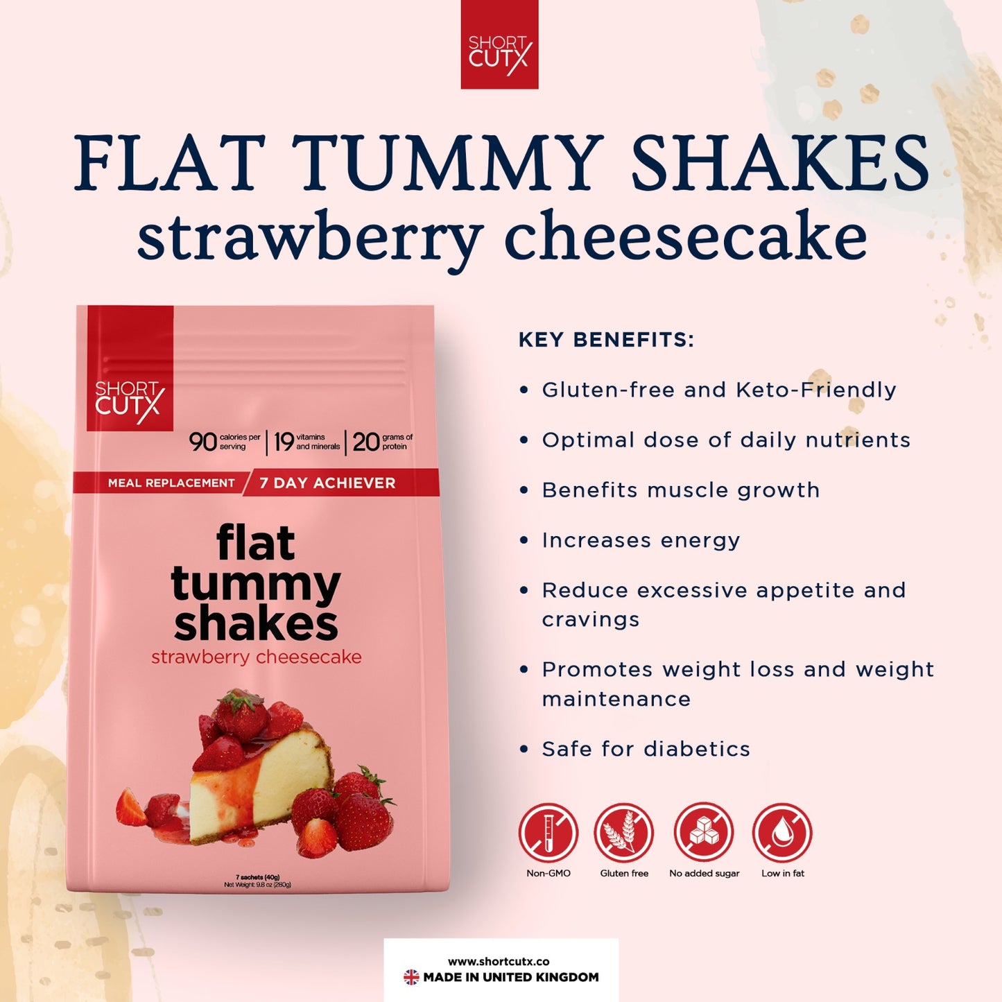 Shortcutx Flat Tummy Shakes - Strawberry Cheesecake